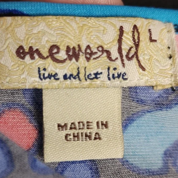 One World Butterfly Print Embellished V Neck Dolman Sleeve Tunic Top‎ Women M - Picture 6 of 8